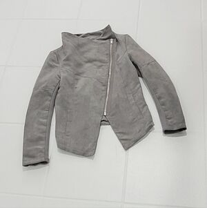 H&M Gray Faux Suede Cropped Biker Style Jacket Off Side Zipper Pockets Size 4